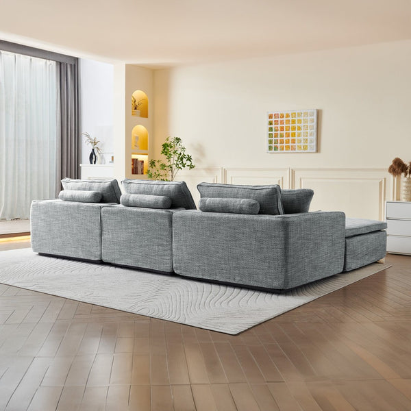 English Elm Cloud Couch Modular 4 Seater Sofa with Washable Linen and Pocket Spring Cushions Dark Gray W1765S00142