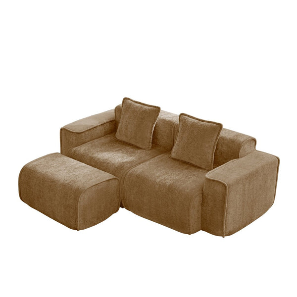 English Elm Streamlined Velvet Modular L-shape Sectional Sofa with Cloud Foam and French Piping Brown W3041S00371