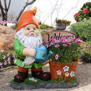English Elm Outdoor Gnome Statue with Integrated Planter Bowl Whimsical Garden Focal Point W5398P455469