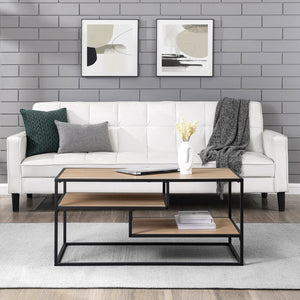 English Elm Walker Edison - Contemporary Two-Tone Metal Coffee Table with Floating Shelves, Powder-Coated Steel, Durable MDF Laminate Finish Light Brown 43 L x 26 W x 5 H B185P169014