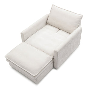 English Elm Chenille Plush Sofa Bed with Ottoman — Space-Saving Modern Single Couch, Stain-Resistant Beige Lounge (1-Seat) W1117S00278