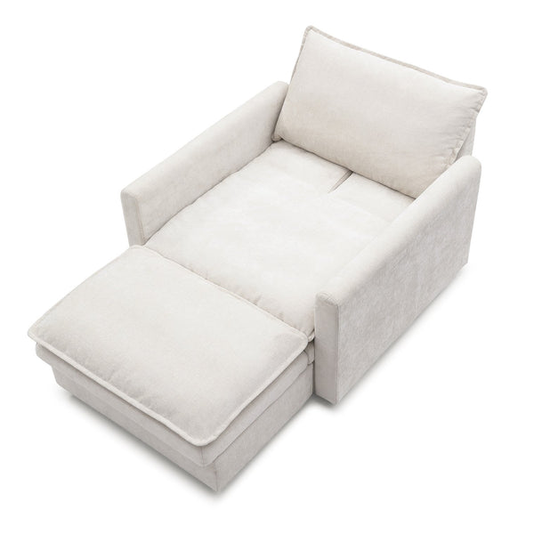 English Elm Chenille Plush Sofa Bed with Ottoman — Space-Saving Modern Single Couch, Stain-Resistant Beige Lounge (1-Seat) W1117S00278