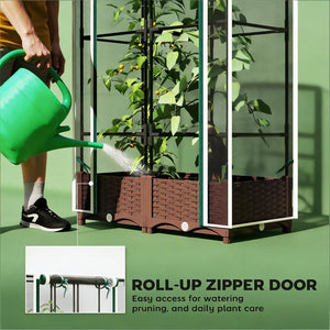 English Elm Crop Cage Raised Garden Bed with Trellis Mesh Enclosure and Built-in Water Reservoir T3971P454868