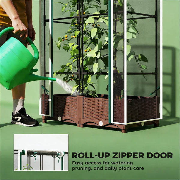 English Elm Crop Cage Raised Garden Bed with Trellis Mesh Enclosure and Built-in Water Reservoir T3971P454868