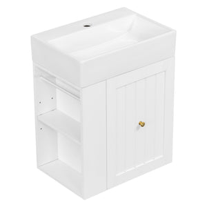 English Elm 20-Inch Compact Bathroom Vanity with Ceramic Sink, Wall-Mounted MDF Cabinet, Modern Space-Saver Design White N725P314023K