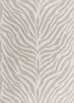 Unique Loom Outdoor Safari Tsavo Machine Made Animal Print Rug Gray, Ivory 7' 10" x 11' 0"