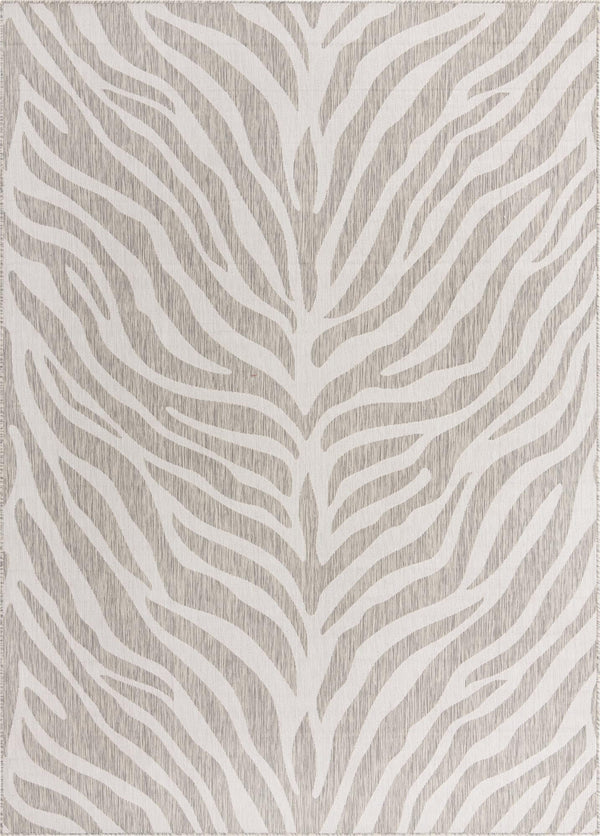 Unique Loom Outdoor Safari Tsavo Machine Made Animal Print Rug Gray, Ivory 7' 10" x 11' 0"