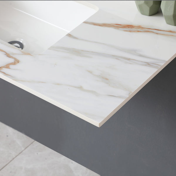 English Elm 43 Inch Marble Vanity Top - Elegant Carrara Design With Undermount Sink, 4" Backsplash, Easy Install W2699P192443