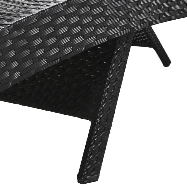 English Elm K&K 80" Outdoor Wicker Chaise Lounge Set of 2 with 2000H UV Wicker, Pull-Out Side Table, 4-Position Recliner Black WF321204AAB