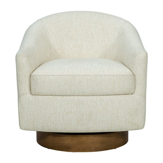 English Elm Upholstered Swivel Chair Camel Oak Base, Cream Polypropylene Fabric, 300 lb Capacity, Foam Seat Cushion B035P203225