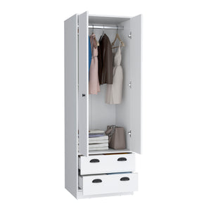 English Elm St Monans Armoire White with Double Door, Hanging Rod & Two Spacious Drawers for Bedrooms B200S00372