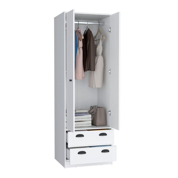 English Elm St Monans Armoire White with Double Door, Hanging Rod & Two Spacious Drawers for Bedrooms B200S00372