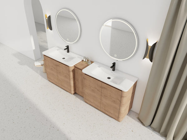 English Elm 92'' Freestanding Double Sink Bathroom Vanity Oak Melamine Soft Close Storage Set W999S00517