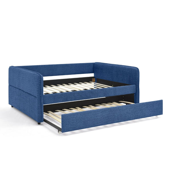 English Elm Full Size Boucle Daybed with Pop up Trundle Tufted Upholstered Sofa Sleeping Blue W1413S00176
