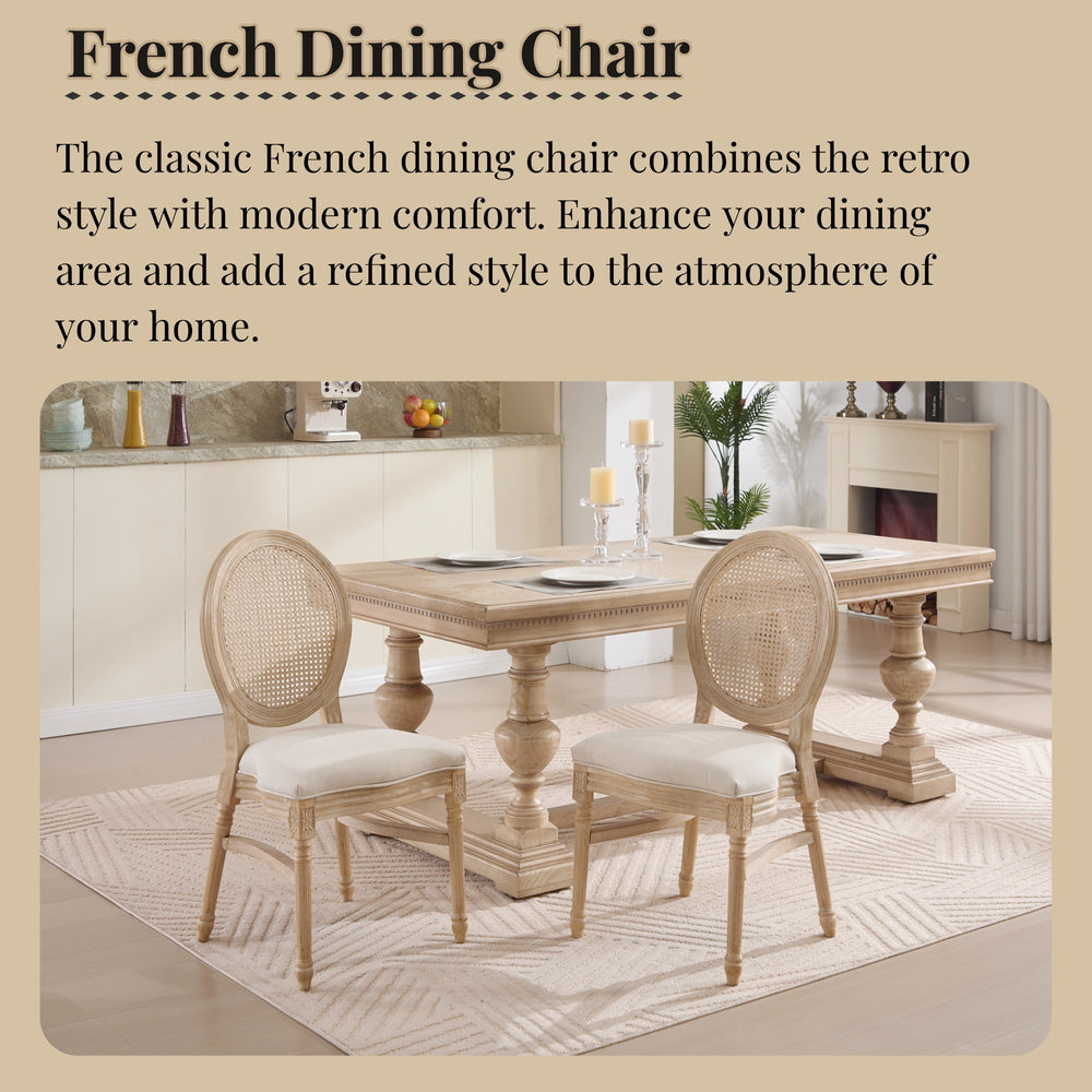 English Elm French Country Dining Chairs Set Of 2 - Upholstered Rattan Back, Stackable, Elegant For Any Space W3426P322684