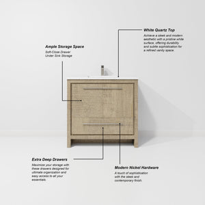 English Elm Lafarre Rustic Acacia 36" Bath Vanity w/ White Quartz Top, Gun Metal Faucet, Soft-Close Storage B2731P337003