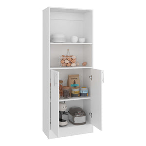 English Elm White Tall Narrow Kitchen Pantry Cabinet with Open Shelves and Concealed Storage Door B062P483732