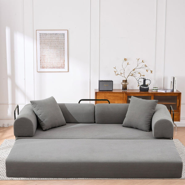 English Elm Folding Corduroy Futon Sofa Converts to Floor Mattress for Studio or Compact Living Grey W2915P391456