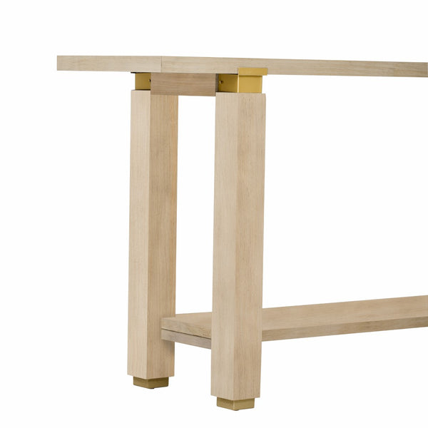 English Elm U_Style 62.9" Modern Minimalist Console Table - Solid Wood With Metal Accents & Open Shelf Storage N711P289140O-GIGA