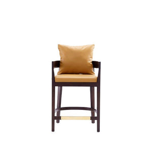 English Elm Ritz Wood Upholstered Counter Stool with Faux Leather, Walnut Finish, Gold Footrest, Fully Assembled Camel B365P398012
