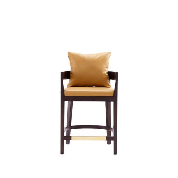 English Elm Ritz Wood Upholstered Counter Stool with Faux Leather, Walnut Finish, Gold Footrest, Fully Assembled Camel B365P398012