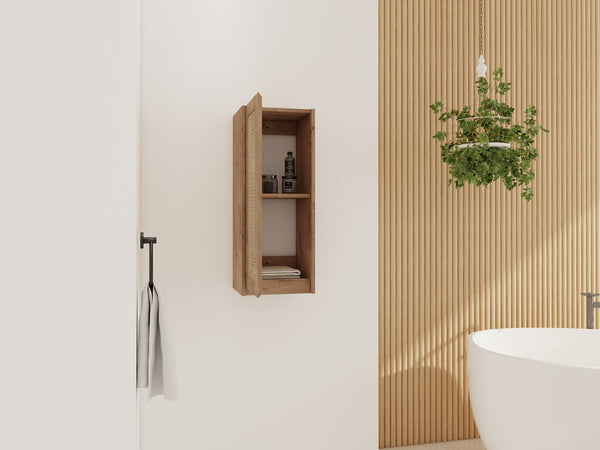 English Elm 12" Bathroom Side Cabinet Wall-Mounted, Soft-Close Hinges, Plywood, Hidden Handle, Space-Saving Storage W999P279375