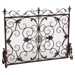 English Elm Christopher Knight Home® - WILMINGTON Darcie Wrought Iron Fireplace Screen with Ornate Victorian Detailing, Copper Brown Finish Golden Black 55342.00GLD