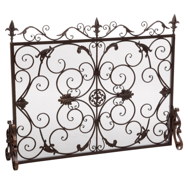 English Elm Christopher Knight Home® - WILMINGTON Darcie Wrought Iron Fireplace Screen with Ornate Victorian Detailing, Copper Brown Finish Golden Black 55342.00GLD