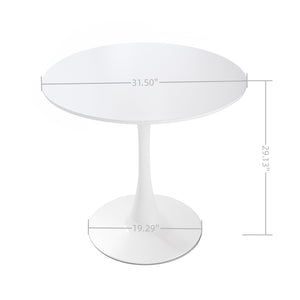 English Elm 31.5" Round White Mdf Tulip Pedestal Dining Set with Four Boucle Linen Chairs W3732S00002