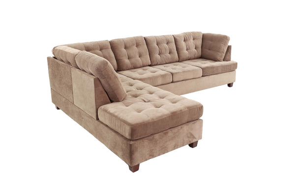 English Elm Living Room Waffle Suede Sectional Sofa Tufted Chaise Reversible Contemporary Style B011S02511