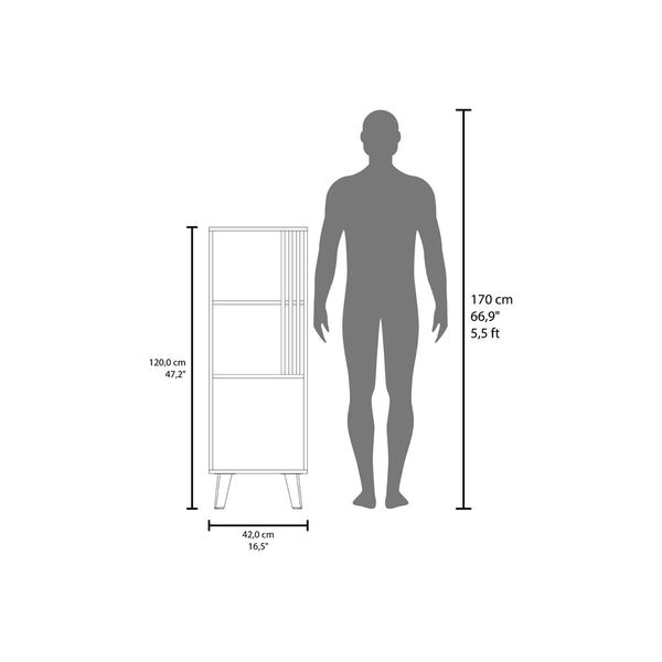 English Elm Bedford Modern Storage Cabinet in Black & Light Oak with Vertical Slats, Shelves & Hidden Door (Compact) B092P269902