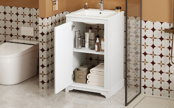 English Elm 20-inch Bathroom Vanity with Ceramic Sink, Modern Freestanding Single Vanity with Soft-Close Doors and Adjustable Shelf for Ample Organized Storage White N710P317678K