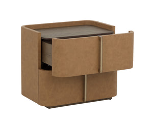 Sunpan Jamille Large Nightstand - Elegant Cognac Faux Leather Design With Solid Acacia Wood Base Brown Faux Leather ,Wood 112015