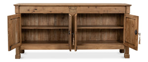 Sarreid Caracole Driftwood Credenza - Solid Walnut Elegance With 2 Adjustable Shelves & 2 Decorative Keys Beige  27844