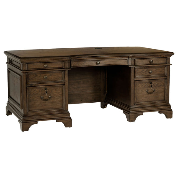 English Elm Stigham Burnished Oak Executive Desk With 7 Drawers, Elegant Bronze Hardware & Ample Storage Space B062S00800-GIGA