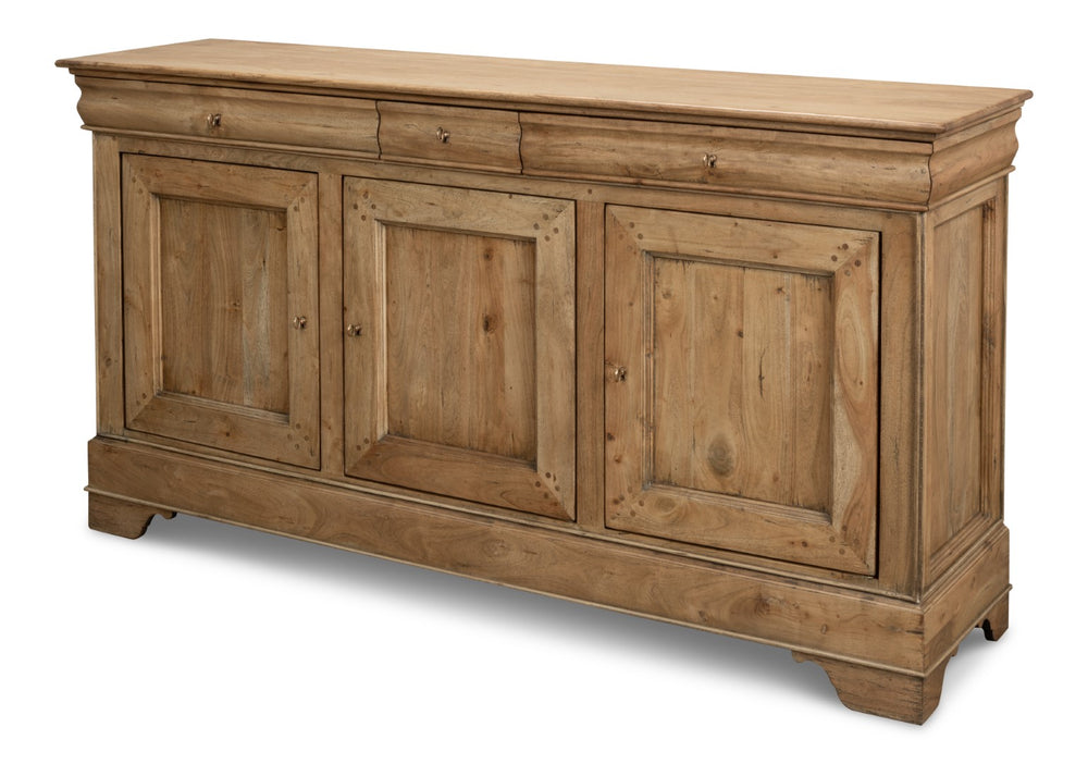 Sarreid Cafe Au Lait Buffet - Elegant Driftwood Finish With Faux Keyhole Escutcheon, Solid Walnut Charm Beige  27857