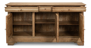 Sarreid Cafe Au Lait Buffet - Elegant Driftwood Finish With Faux Keyhole Escutcheon, Solid Walnut Charm Beige  27857