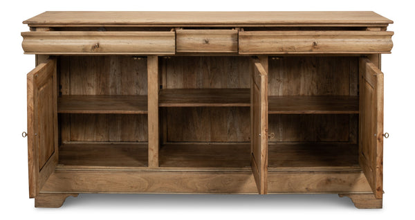 Sarreid Cafe Au Lait Buffet - Elegant Driftwood Finish With Faux Keyhole Escutcheon, Solid Walnut Charm Beige  27857