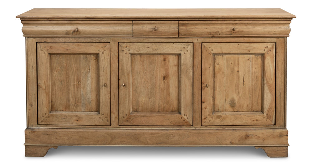 Sarreid Cafe Au Lait Buffet - Elegant Driftwood Finish With Faux Keyhole Escutcheon, Solid Walnut Charm Beige  27857