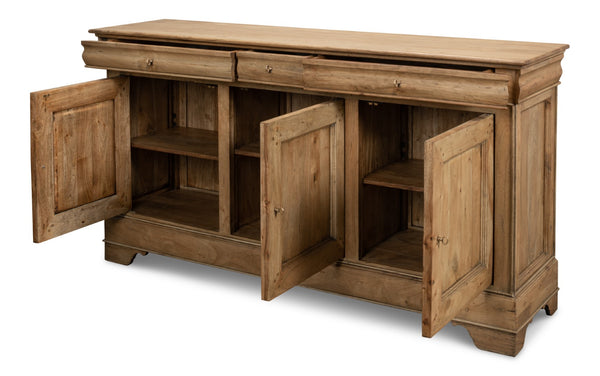 Sarreid Cafe Au Lait Buffet - Elegant Driftwood Finish With Faux Keyhole Escutcheon, Solid Walnut Charm Beige  27857