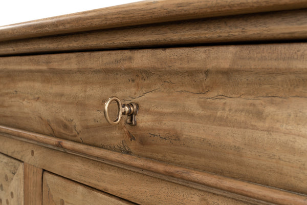 Sarreid Cafe Au Lait Buffet - Elegant Driftwood Finish With Faux Keyhole Escutcheon, Solid Walnut Charm Beige  27857