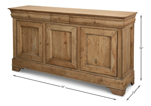 Sarreid Cafe Au Lait Buffet - Elegant Driftwood Finish With Faux Keyhole Escutcheon, Solid Walnut Charm Beige  27857