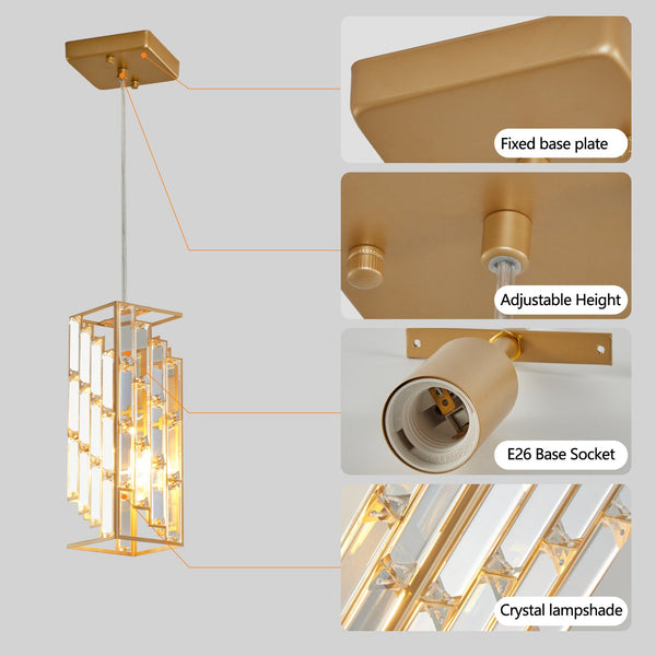 English Elm 4" Modern Crystal Pendant Light 3-Pack — Adjustable Hanging Ceiling Lamp with Prism Accents for Dining Room Ambiance Golden W1340P208480