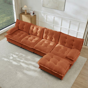English Elm 138" Chenille Modular Cloud Sectional with Ottoman Deep Seat Lounge Sofa for Apartments Orange W714S01741