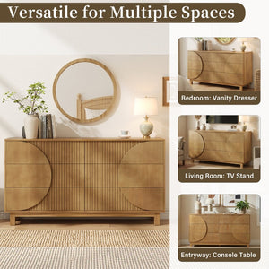 English Elm Modern Fluted 6 Drawer Dresser with Solid Wood Legs Japandi Chest for Bedroom Brown N739S0000015N