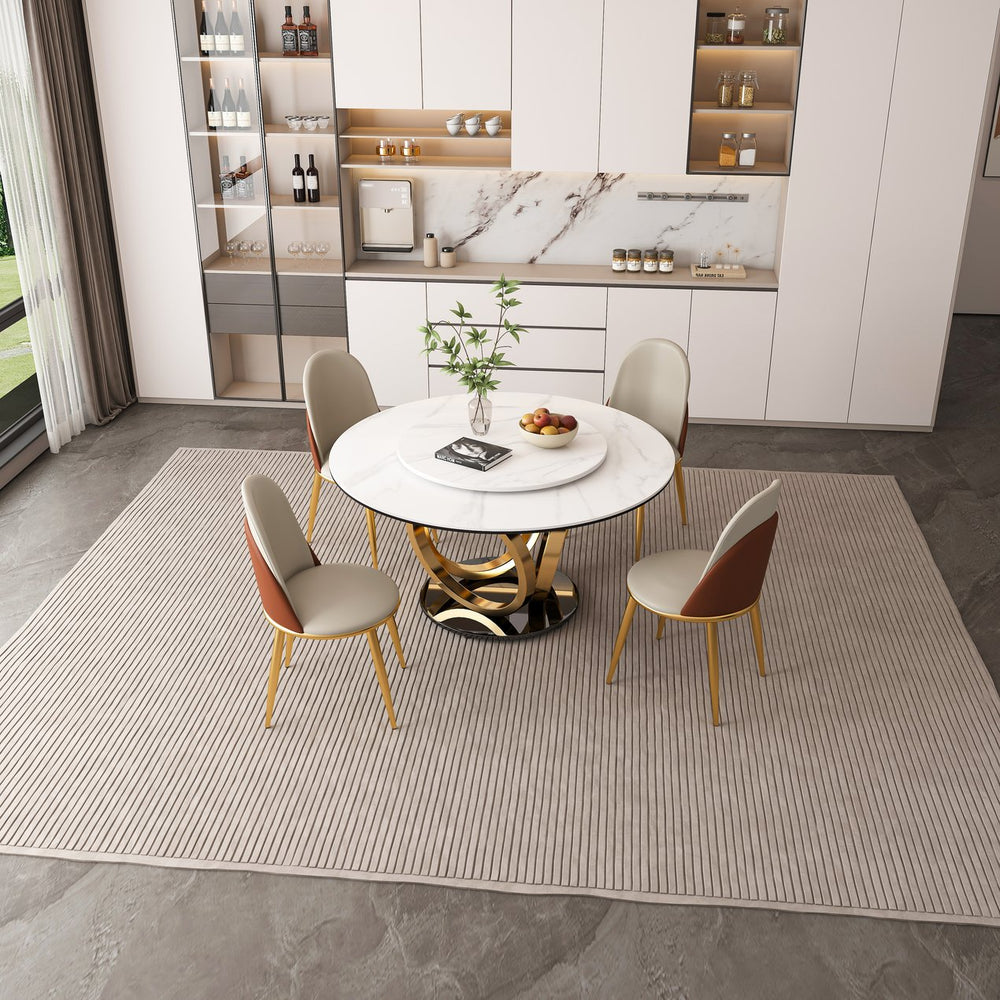 English Elm 53" Round Dining Table With 360° Lazy Susan - Modern Minimalist, Sintered Stone, Stain & Heat Resistant W2699S00033