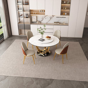 English Elm 53" Round Dining Table With 360° Lazy Susan - Modern Minimalist, Sintered Stone, Stain & Heat Resistant W2699S00033