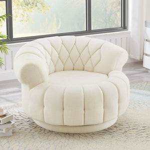 English Elm Swivel Barrel Accent Chair Chenille Tufted Round Club Seat for Living Room Lounge Beige N719S002280A