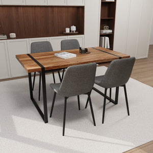English Elm 59" Industrial Dining Set with Suede Chairs Matte Metal Base Mdf Table Seats Four Brown Grey W2189S00933