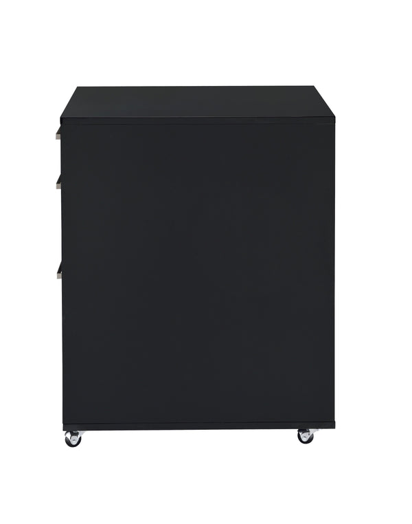 English Elm Coleen Black Gloss & Chrome 3-Drawer File Cabinet with Casters, MDF Veneer, 18"x22"x28"H Storage B2726P277141